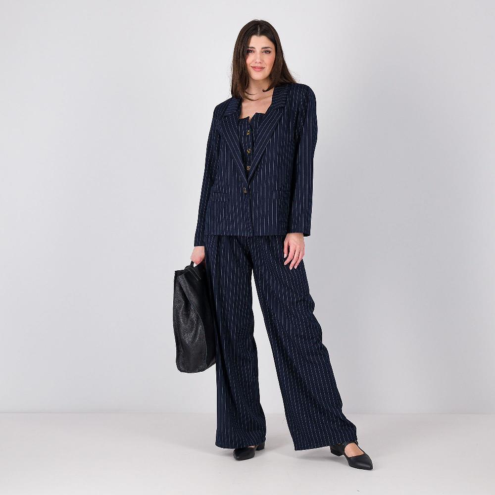 QVC Enjoy Pantaloni Palazzo In Tessuto Gessato Con Pieghe