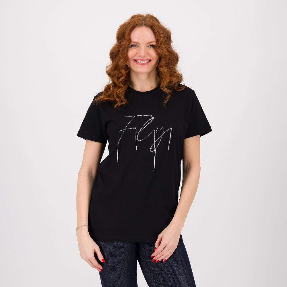 QVC Enjoy T-shirt girocollo in jersey di cotone con strass