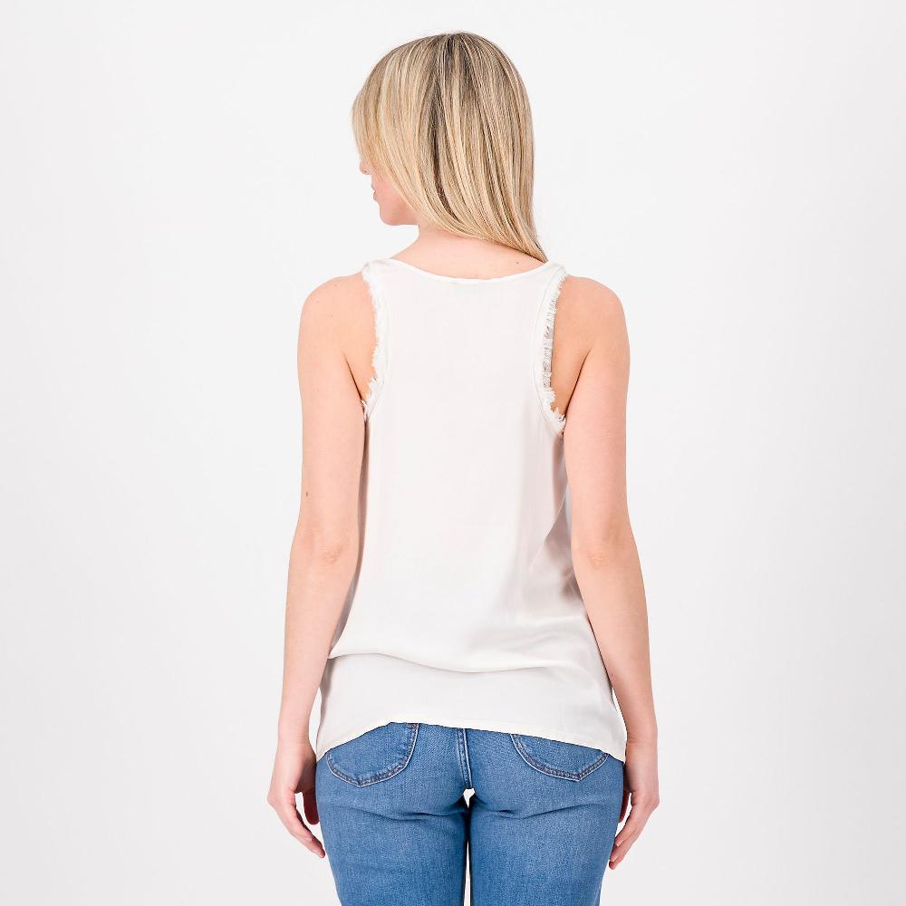 QVC Enjoy Top Scollo Tondo In Raso 100% Viscosa Motivo Sfrangiature Made In Italy