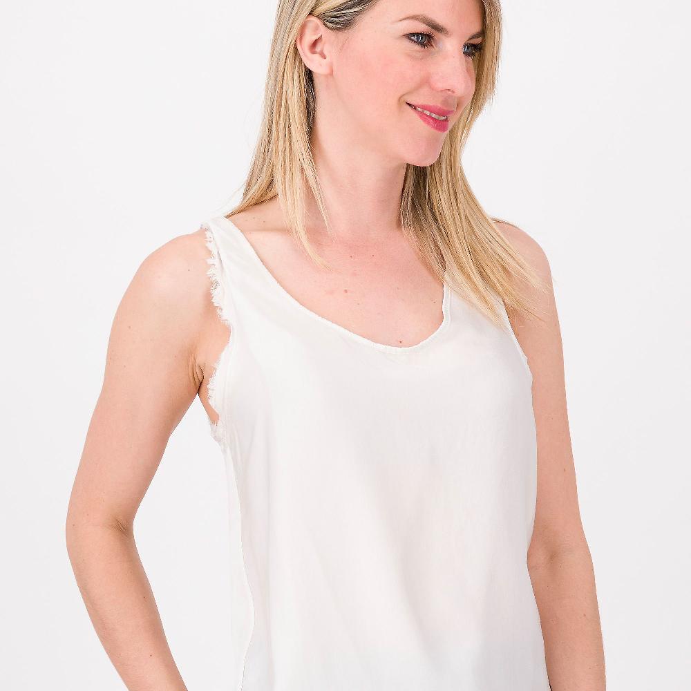 QVC Enjoy Top Scollo Tondo In Raso 100% Viscosa Motivo Sfrangiature Made In Italy