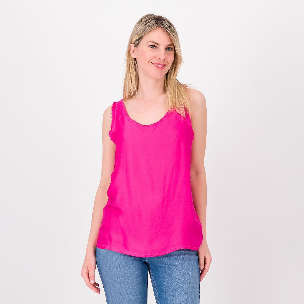 QVC Enjoy Top scollo tondo in raso 100% viscosa Motivo sfrangiature Made in Italy