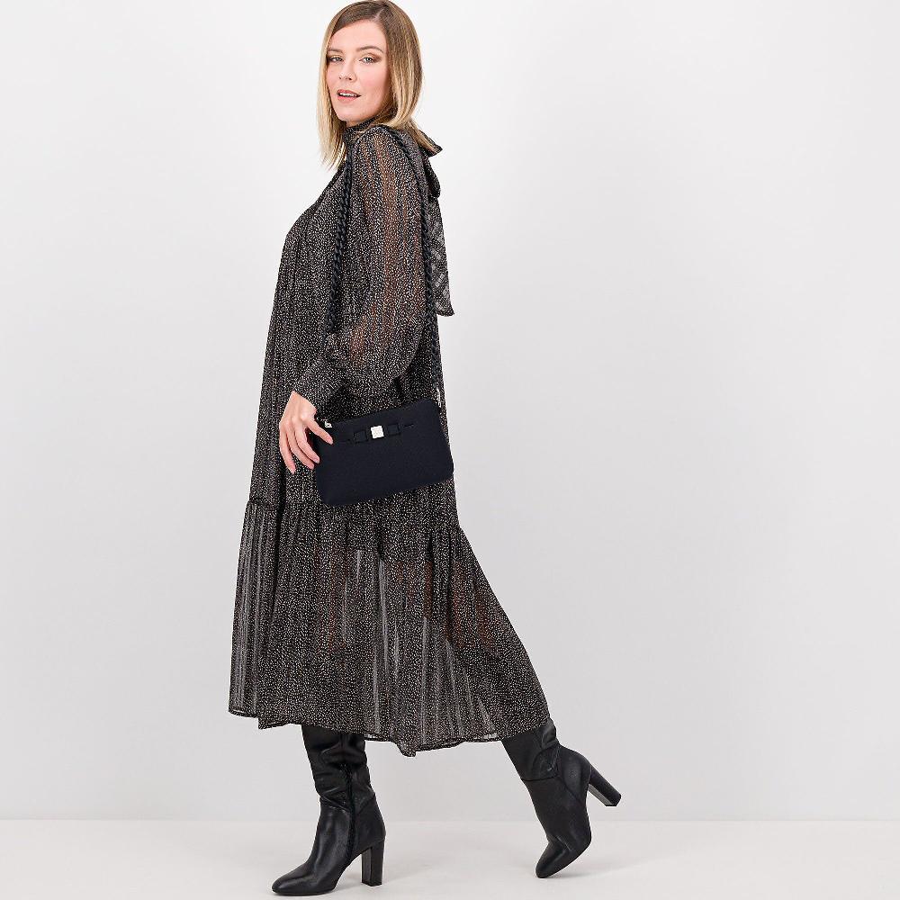 QVC EVA Franco Ciambella Abito A Balze Fantasia Puntinata Con Riga Lamé