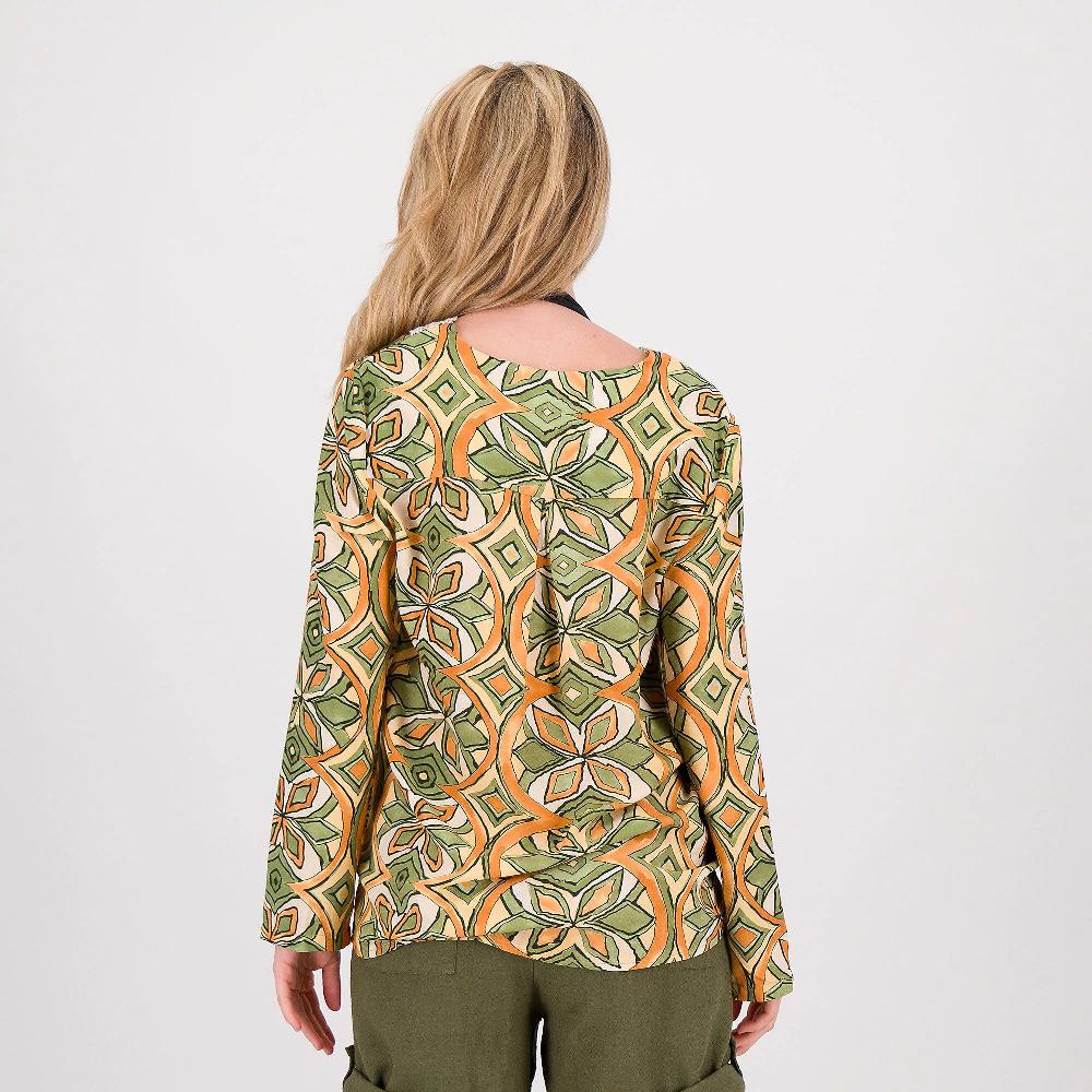 QVC EVA Franco Ciambella Blusa A Maniche Lunghe In Popeline Di Viscosa Fantasia