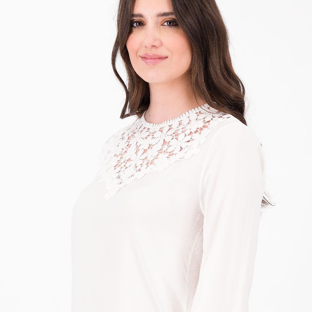 QVC EVA Franco Ciambella Blusa In Doppia Georgette Di Viscosa Inserto In Pizzo Made In Italy