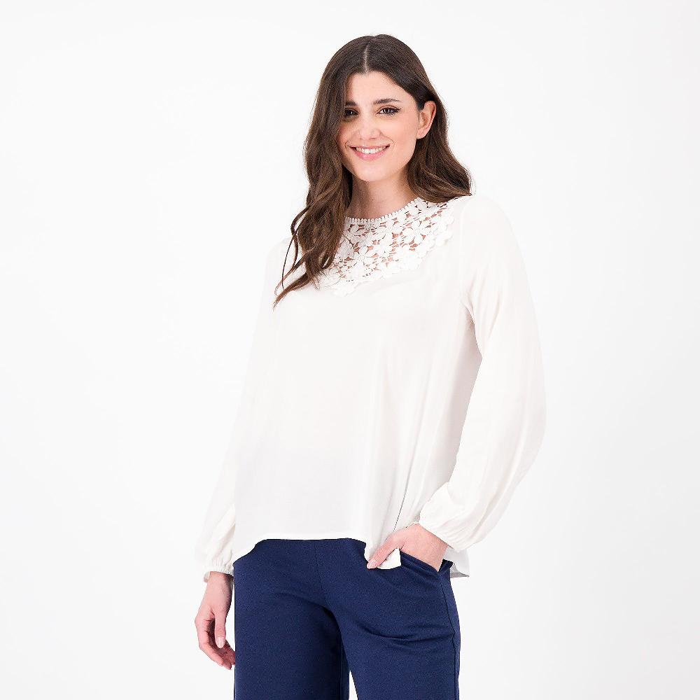 QVC EVA Franco Ciambella Blusa in doppia georgette di viscosa Inserto in pizzo Made in Italy