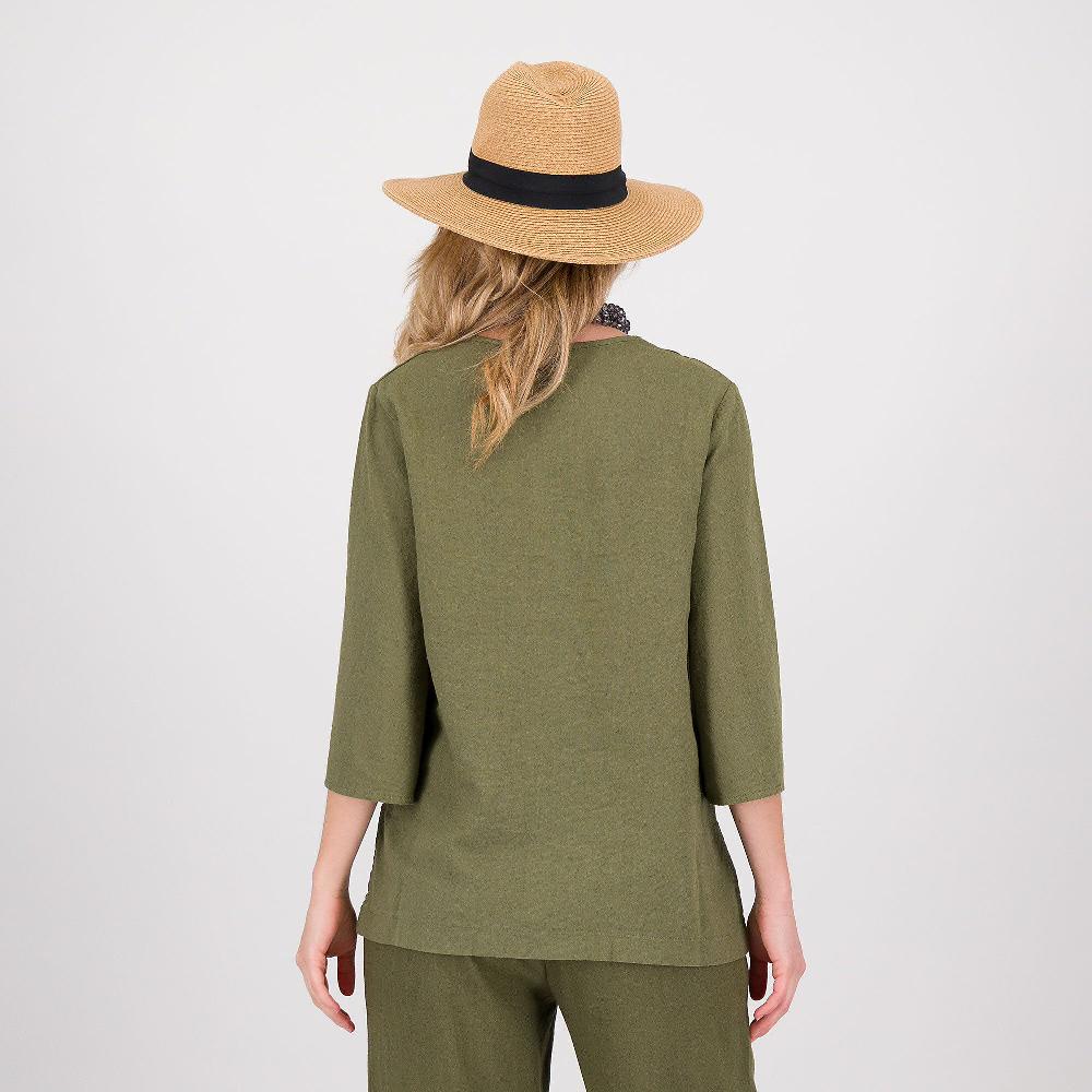 QVC EVA Franco Ciambella Blusa In Lino E Viscosa Con Spacchi Scollo Con Ricamo