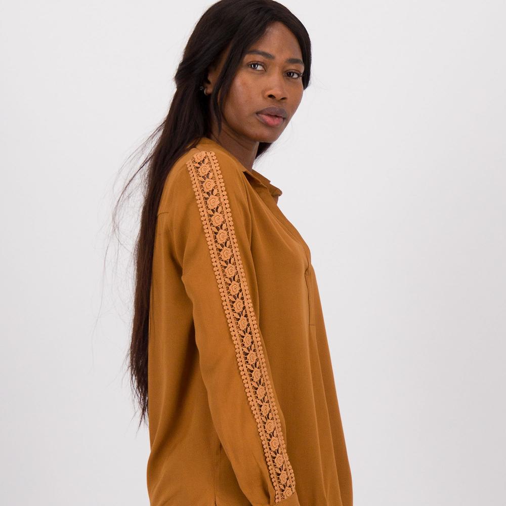 QVC EVA Franco Ciambella Blusa In Viscosa Con Collo A Polo E Inserti In Pizzo