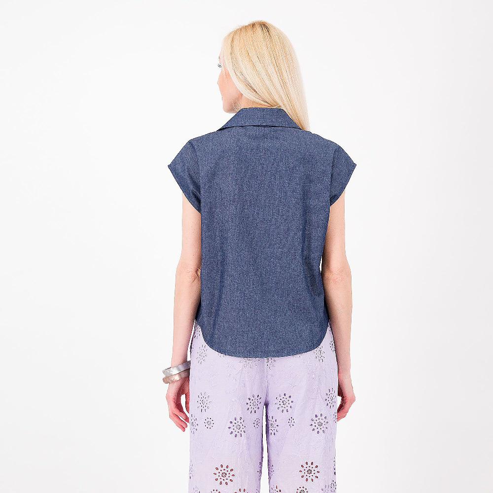 QVC EVA Franco Ciambella Camicia Chambray In 100% Cotone Manica Ad Alett Made In Italy