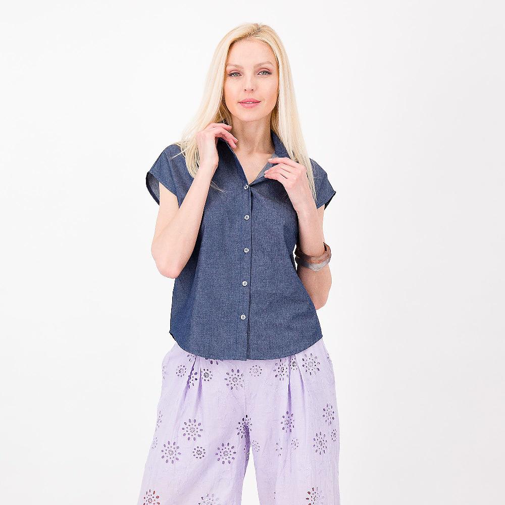 QVC EVA Franco Ciambella Camicia chambray in 100% cotone Manica ad alett Made in Italy