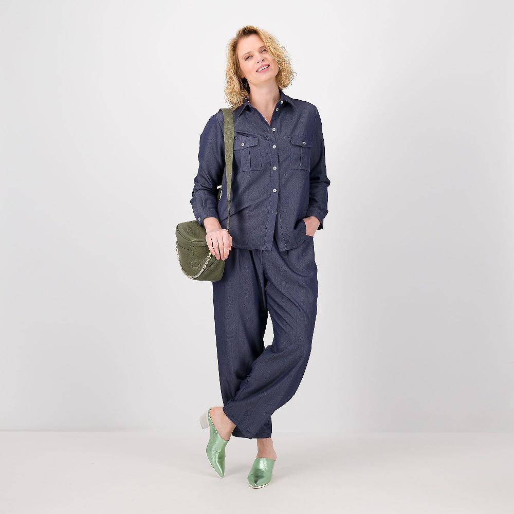 QVC EVA Franco Ciambella Camicia In Chambray Con Tasche Ad Aletta