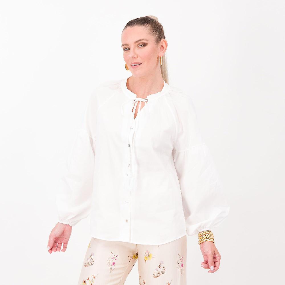 QVC EVA Franco Ciambella Camicia in mussola scollo con nappine