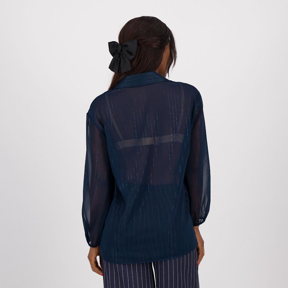 QVC EVA Franco Ciambella Camicia In Organza Rigata Con Lamé E Maniche Lunghe