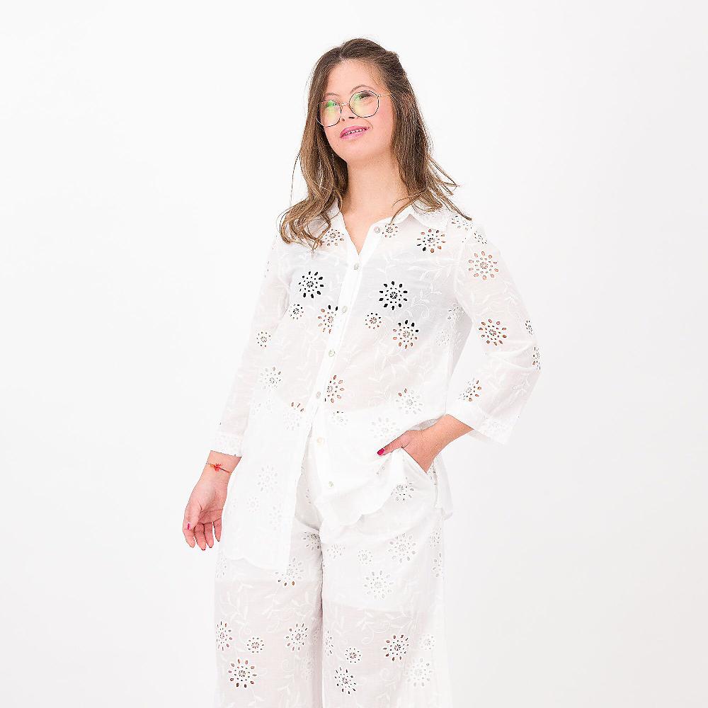 QVC EVA Franco Ciambella Camicia in sangallo 100% cotone smerlo al fondo
