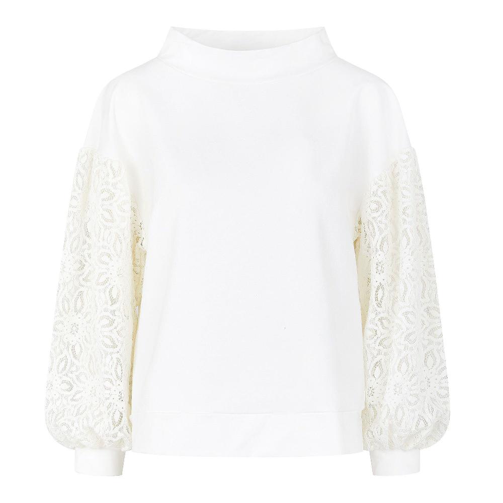 QVC EVA Franco Ciambella Felpa Collo A Cratere Manica Lunga In Pizzo Con Polsino Made In Italy