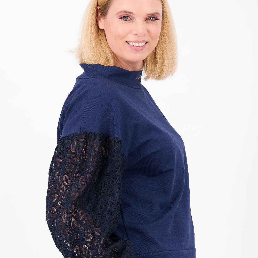 QVC EVA Franco Ciambella Felpa Collo A Cratere Manica Lunga In Pizzo Con Polsino Made In Italy