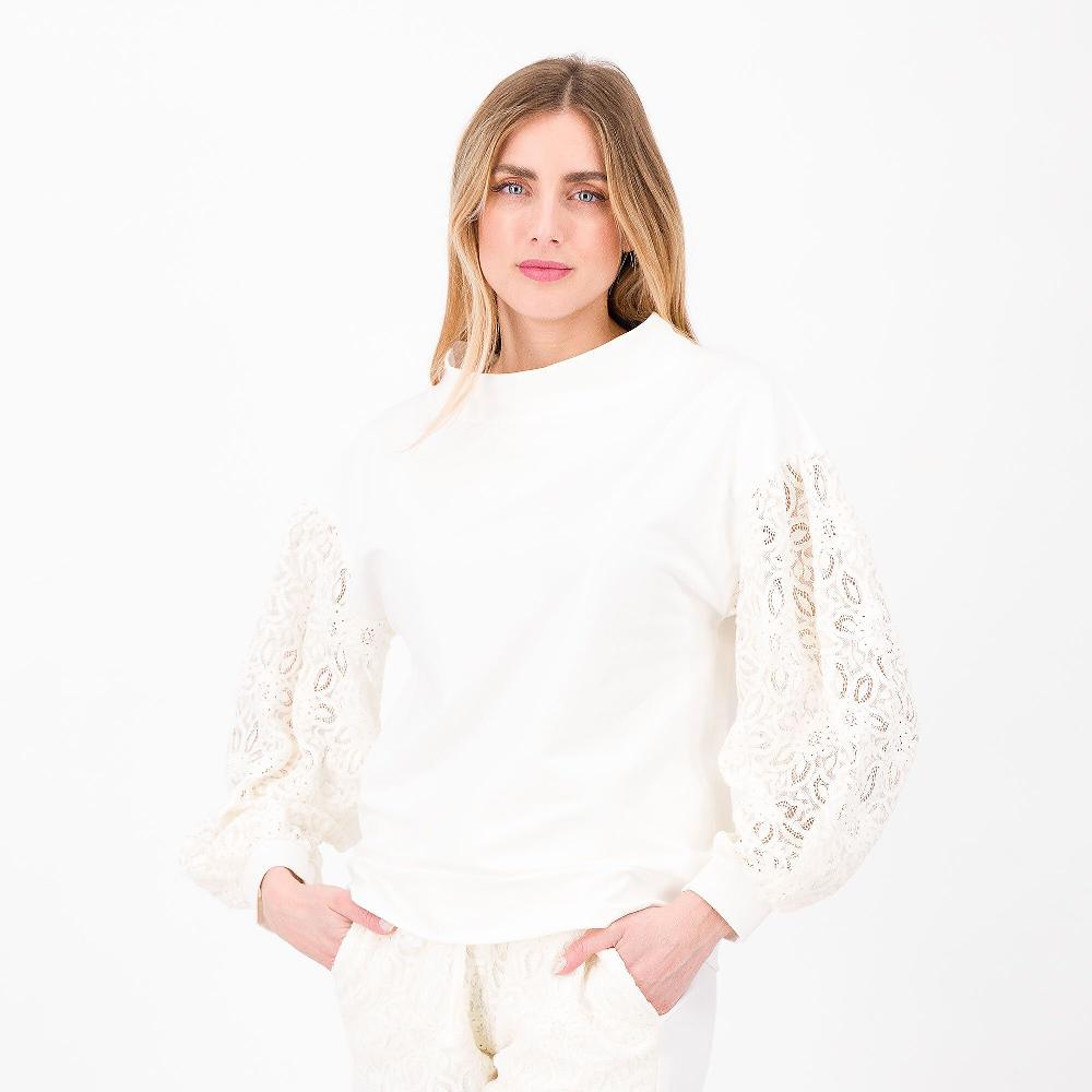 QVC EVA Franco Ciambella Felpa collo a cratere Manica lunga in pizzo con polsino Made in Italy