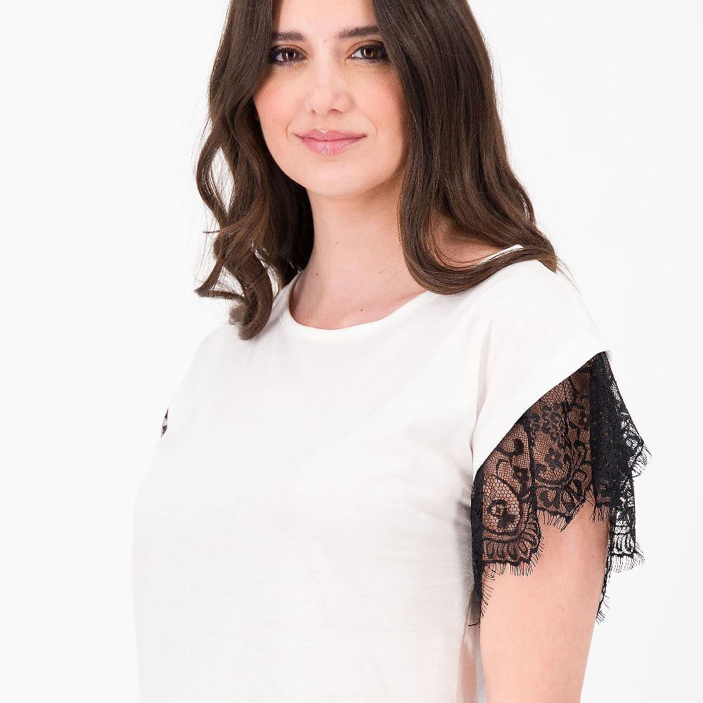 QVC EVA Franco Ciambella Maglia Girocollo In Jersey 100% Cotone Dettagli In Pizzo Made In Italy