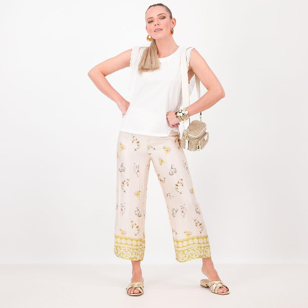 QVC EVA Franco Ciambella Pantaloni Cropped Fantasia In Raso 100% Viscosa Made In Italy