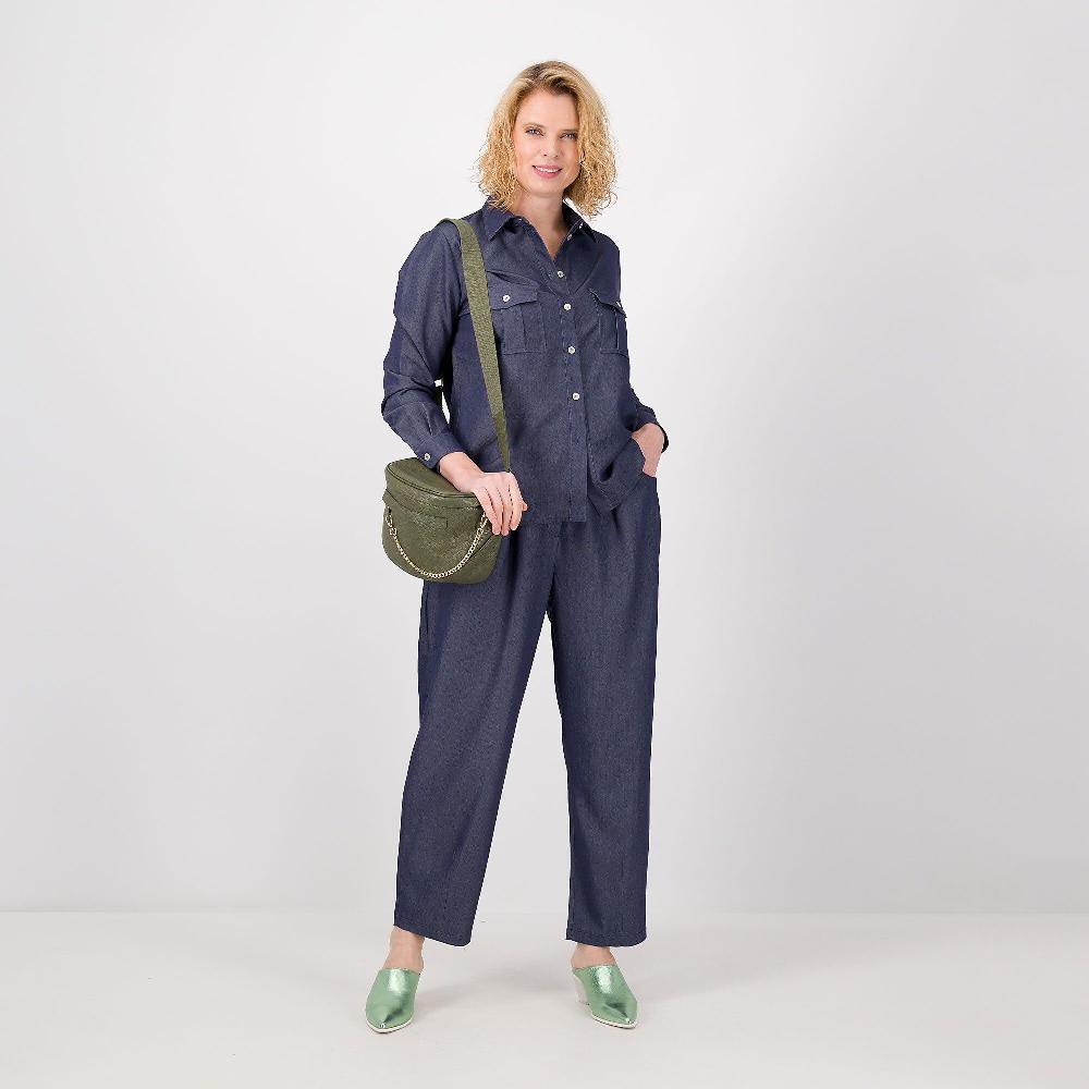 QVC EVA Franco Ciambella Pantaloni In Tessuto Chambray Cangiante