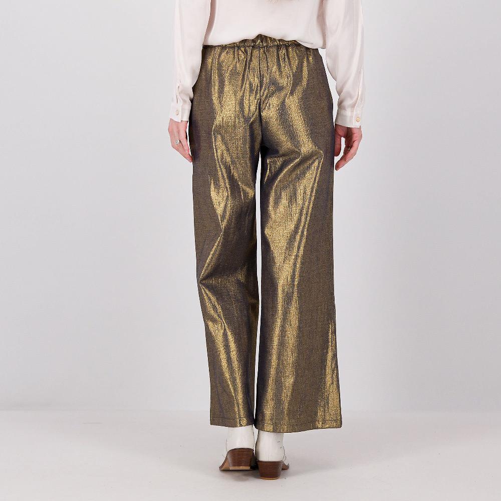 QVC EVA Franco Ciambella Pantaloni Jlunghi In Tessuto Jeans Spalmato Oro