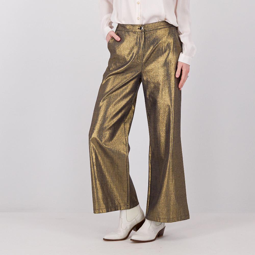 QVC EVA Franco Ciambella Pantaloni jlunghi in tessuto jeans spalmato oro