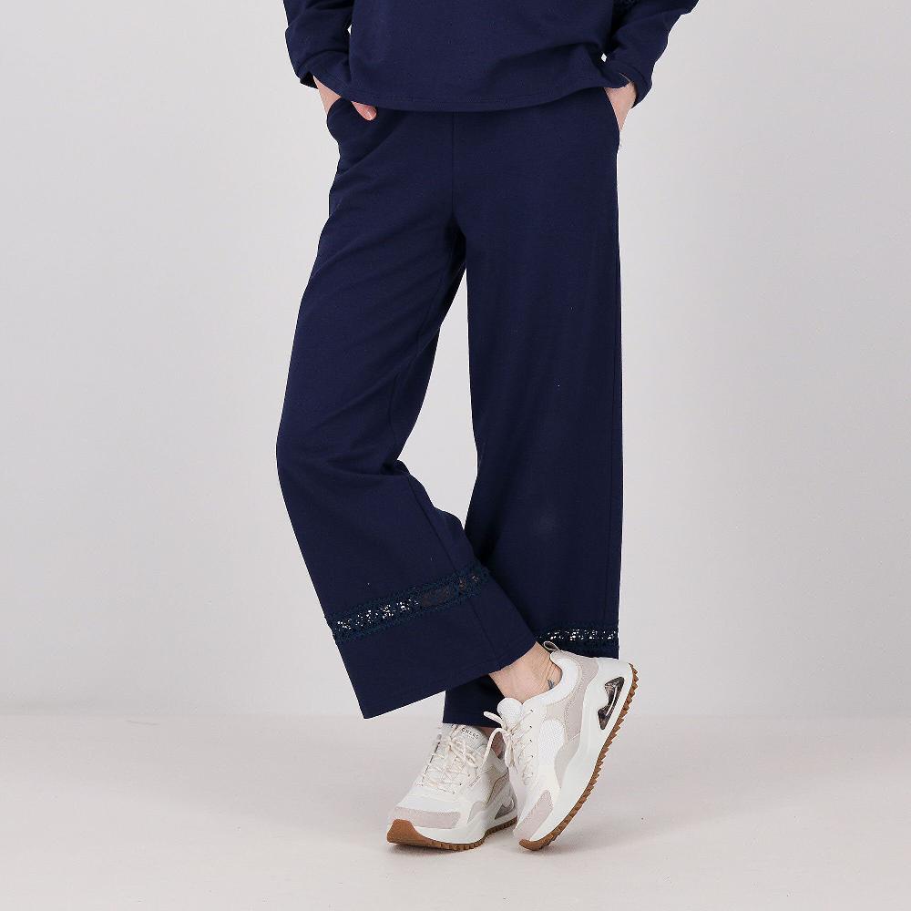 QVC EVA Franco Ciambella Pantaloni linea dritta in felpa di cotone con pizzo