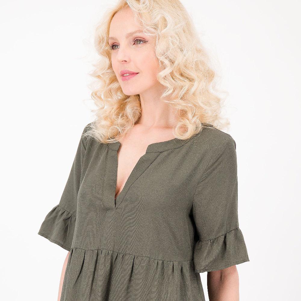 QVC EXTESA Abito In Misto Lino/viscosa Con Balze Made In Italy
