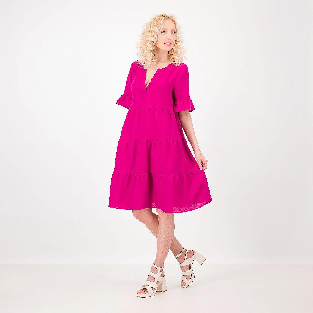 QVC EXTESA Abito in misto lino/viscosa con balze Made in Italy