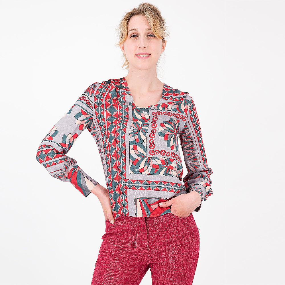 QVC EXTESA Blusa Fantasia In Raso 100% Viscosa Scollo A V Made In Italy