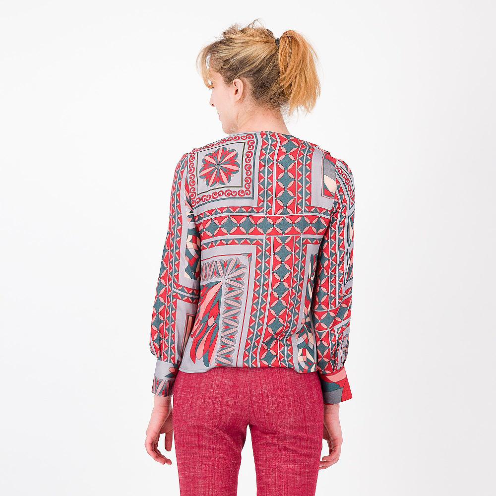 QVC EXTESA Blusa Fantasia In Raso 100% Viscosa Scollo A V Made In Italy