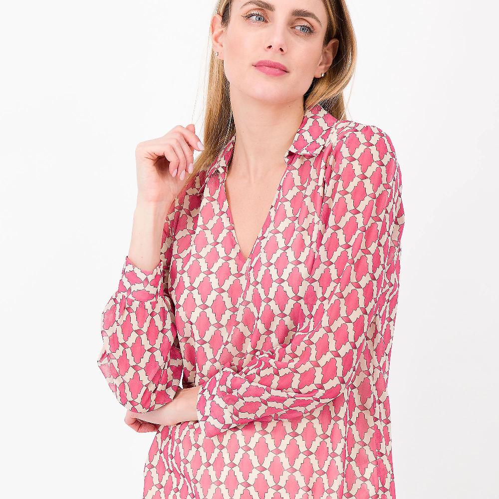 QVC EXTESA Blusa In Georgette Fantasia Collo A Camicia Made In Italy