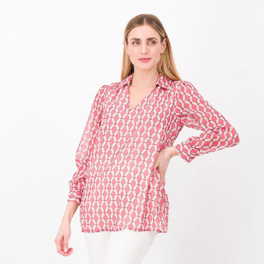 QVC EXTESA Blusa in georgette fantasia collo a camicia Made in Italy