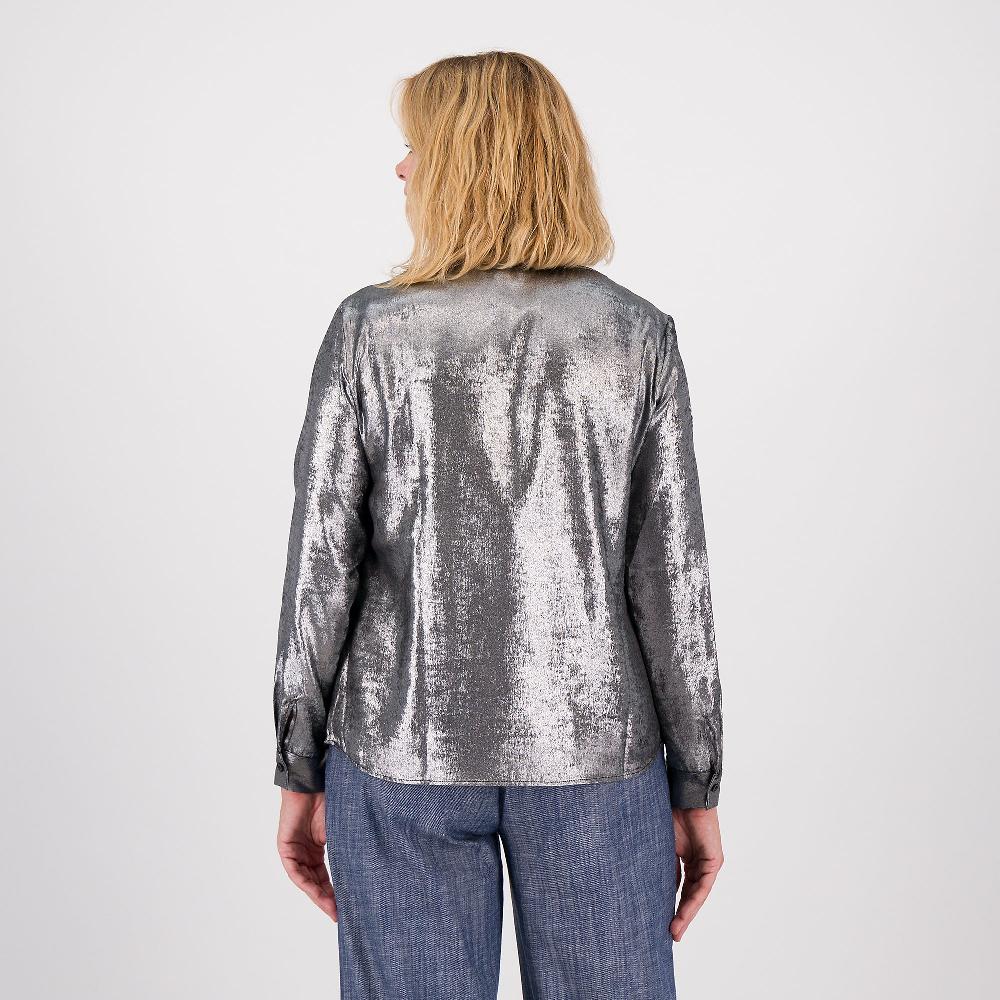 QVC EXTESA Blusa In Georgette Lamé Con Scollo Tondo E Maniche Lunghe