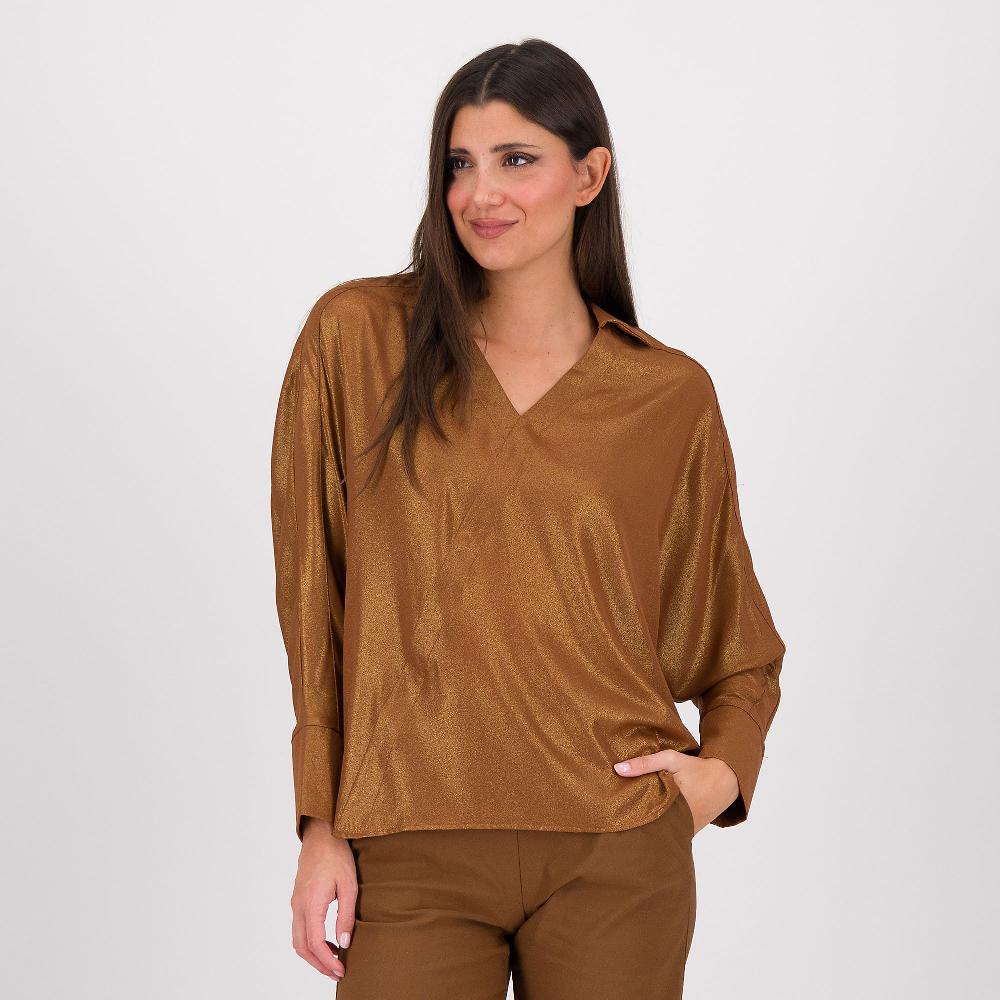QVC EXTESA Blusa in tessuto laminato con maniche lunghe a pipistrello