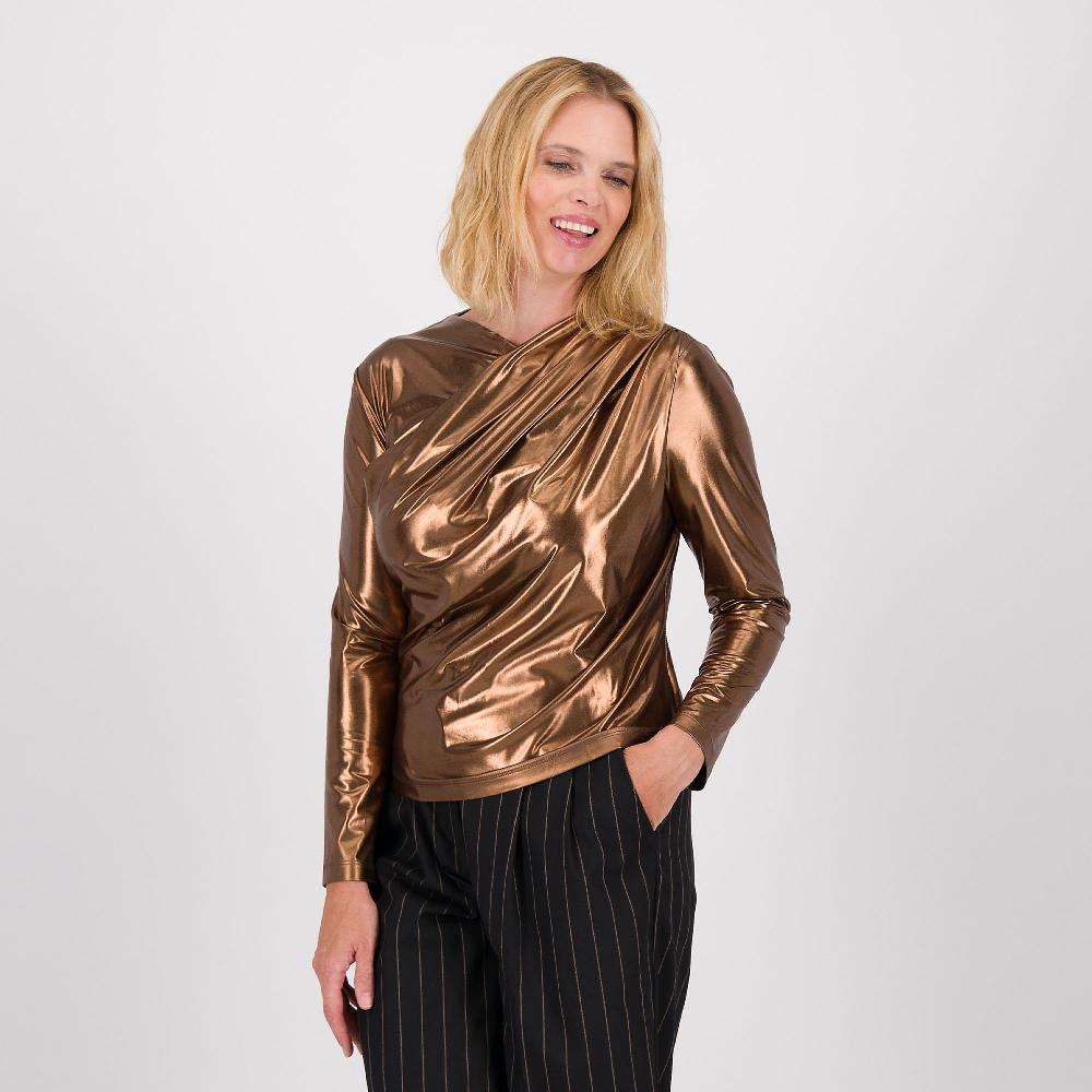 QVC EXTESA Blusa Laminata A Maniche Lunghe Con Scollo Incrociato