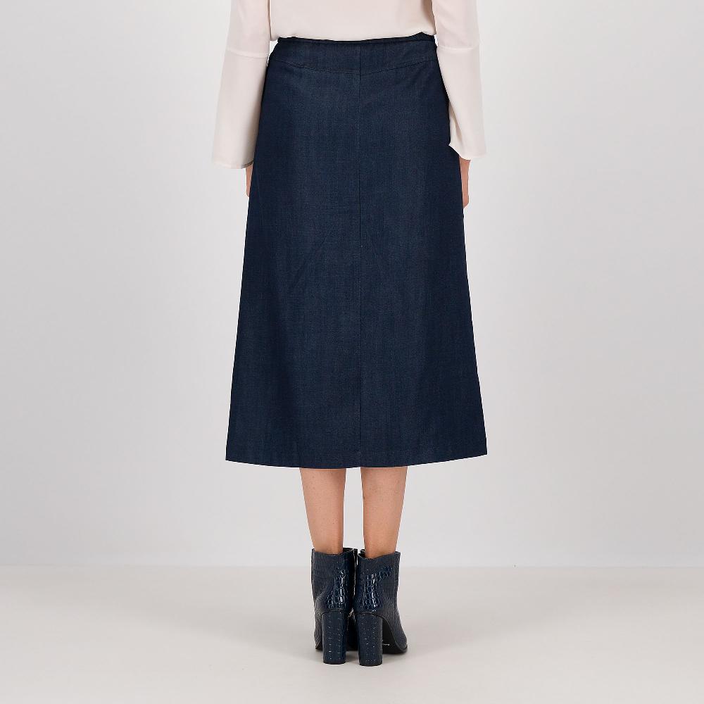 QVC EXTESA Gonna Midi In Tessuto Denim Con Elastico Dietro