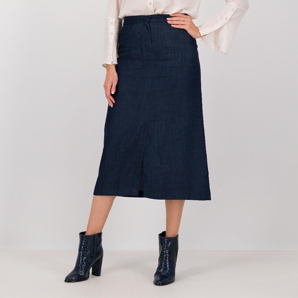 QVC EXTESA Gonna midi in tessuto denim con elastico dietro