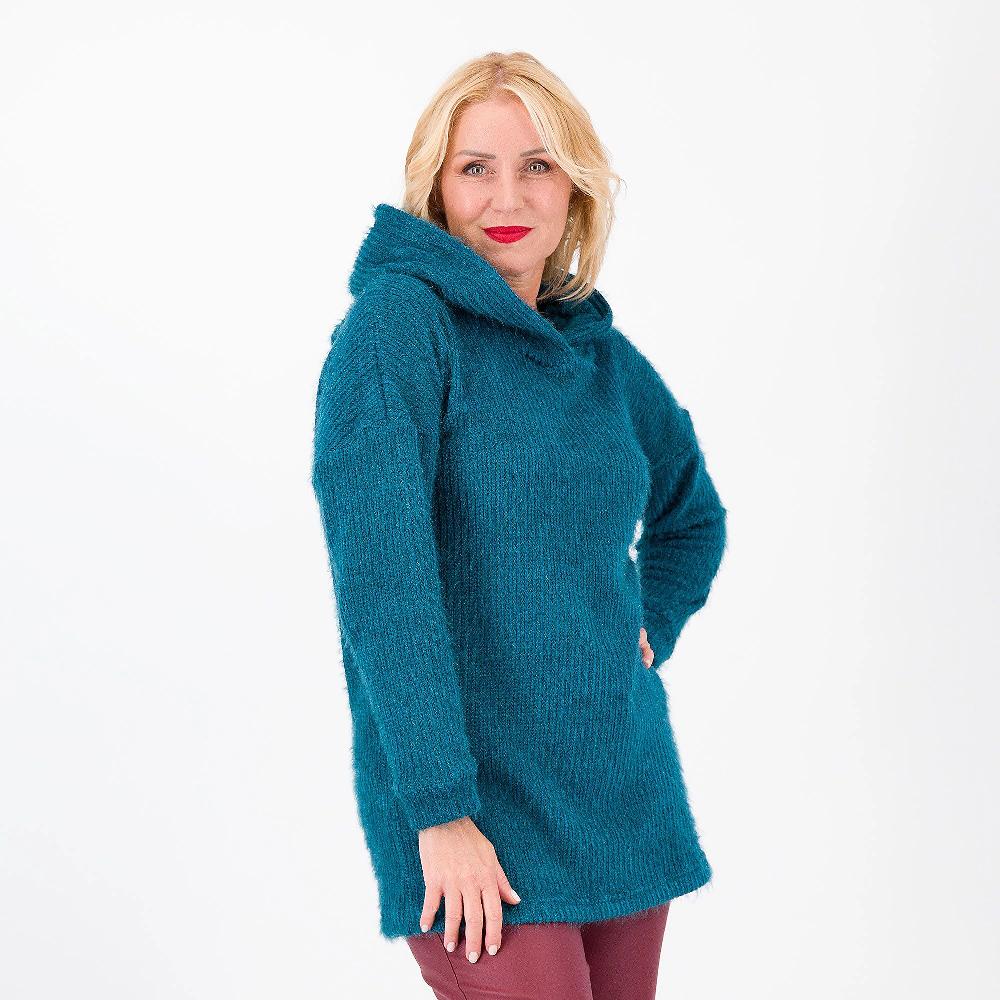 QVC EXTESA Maglia lunga in tessuto bouclé lamé con cappuccio
