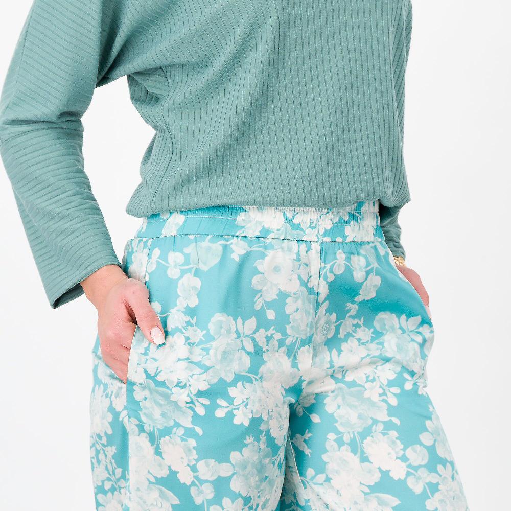 QVC EXTESA Pantaloni Ampi In Raso Fantasia Vita Elasticata Made In Italy