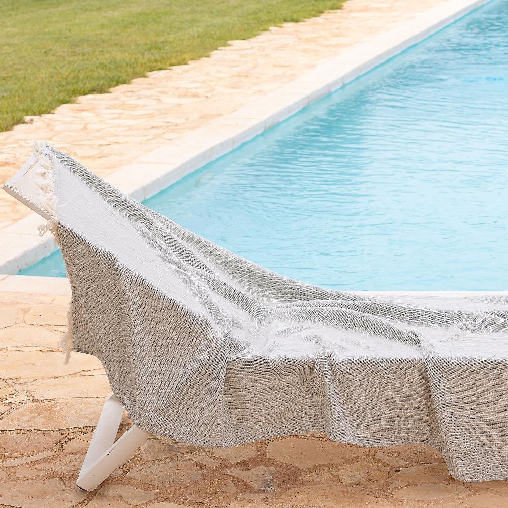 QVC Ferò Foutà in lino/cotone jacquard a righine con frange 90x190cm