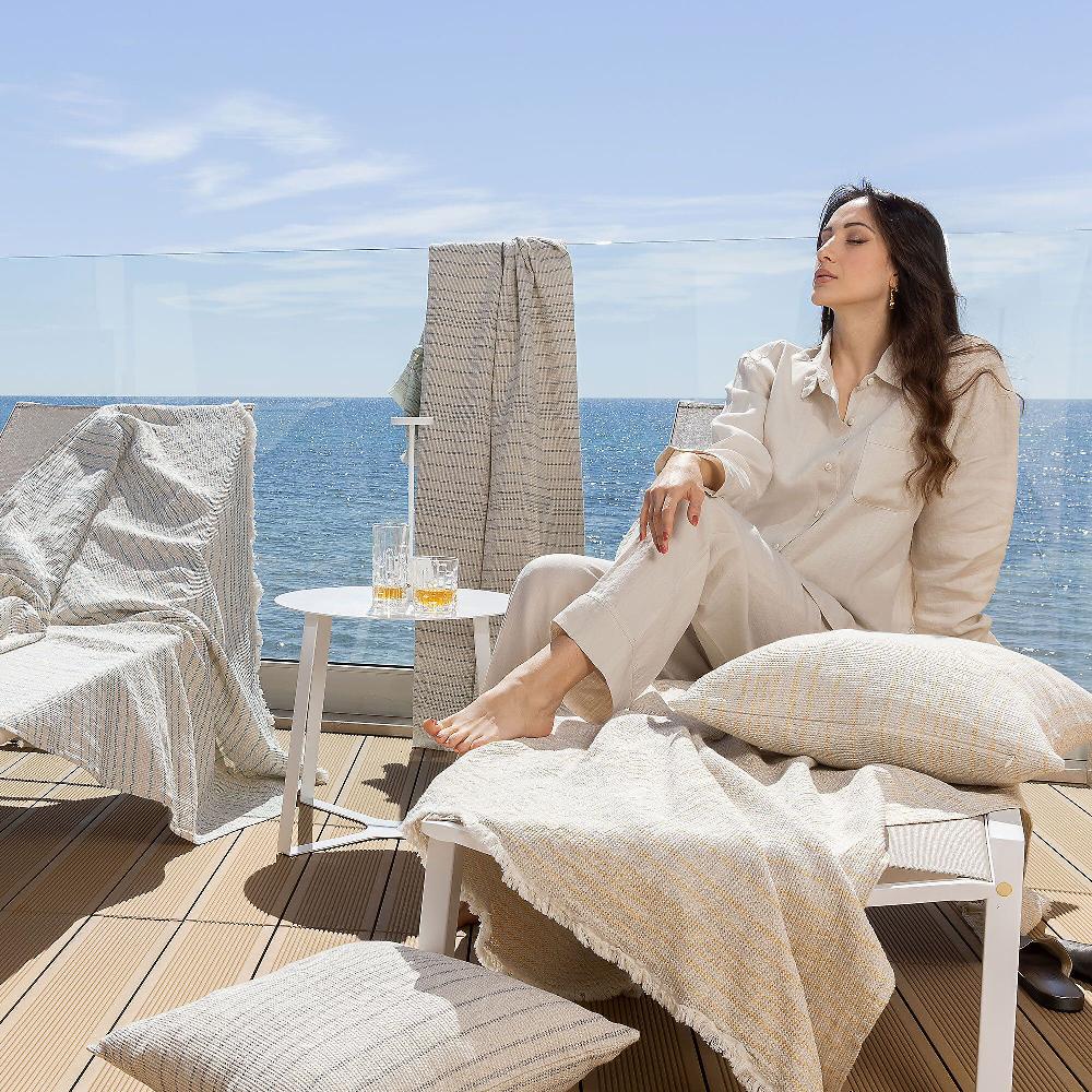 QVC Ferò Foutà Platinum Misto Lino Jacquard A Righine 140x180cm