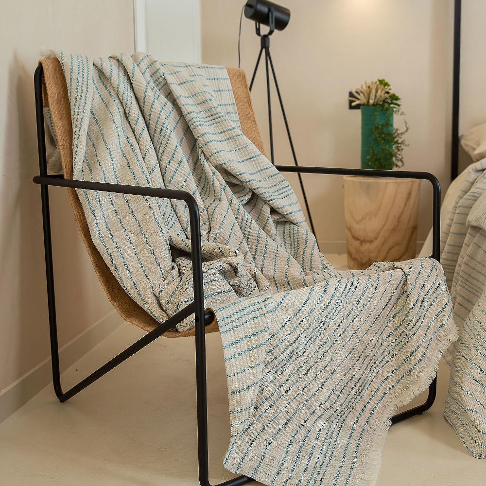 QVC Ferò Foutà Platinum Misto Lino Jacquard A Righine 140x180cm