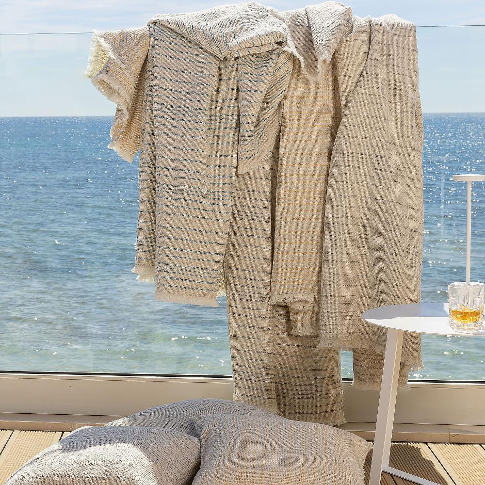 QVC Ferò Foutà Platinum Misto Lino Jacquard A Righine 140x180cm