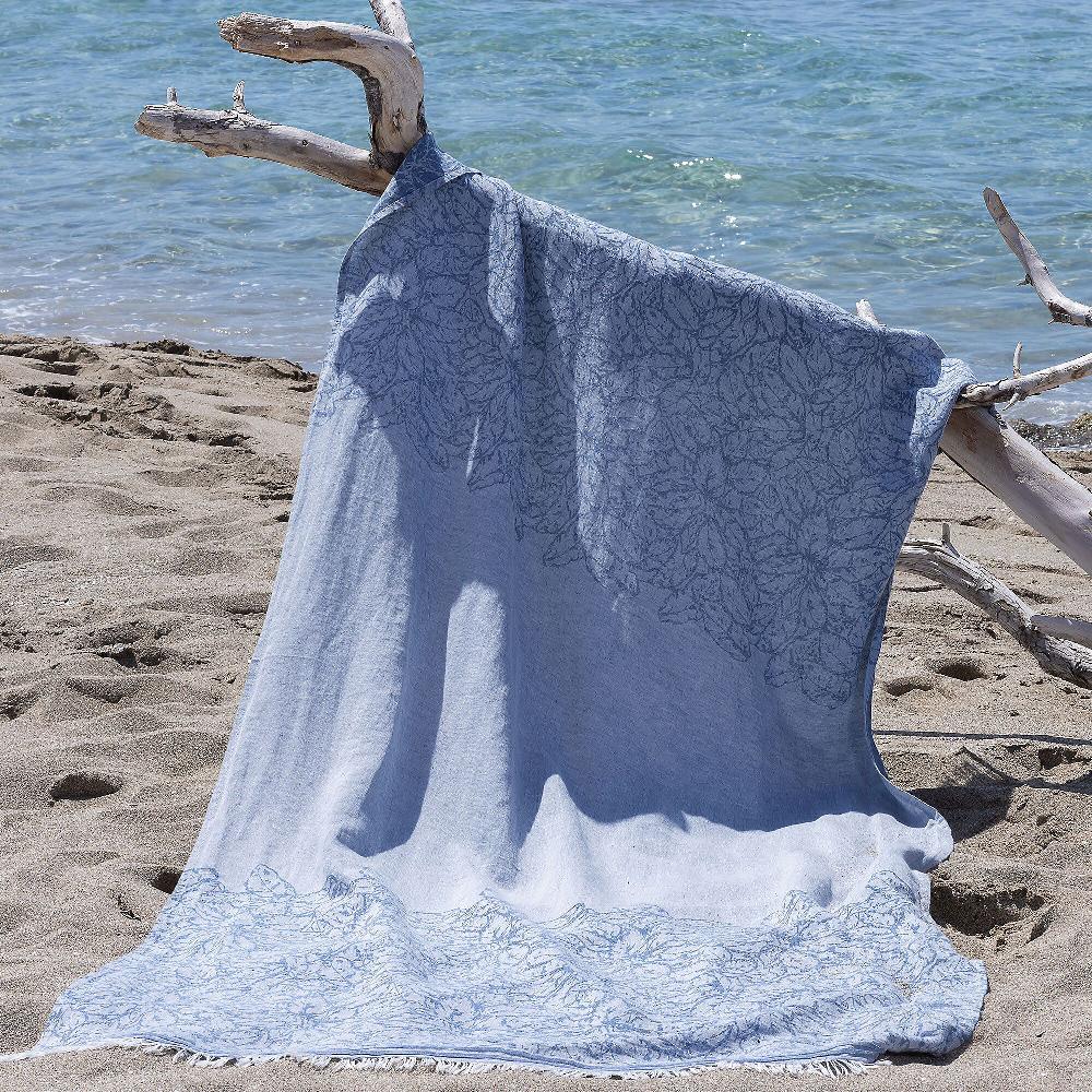 QVC Ferò Foutà telo mare Marea lino/cotone jacquard tinto in filo con frange sui lati