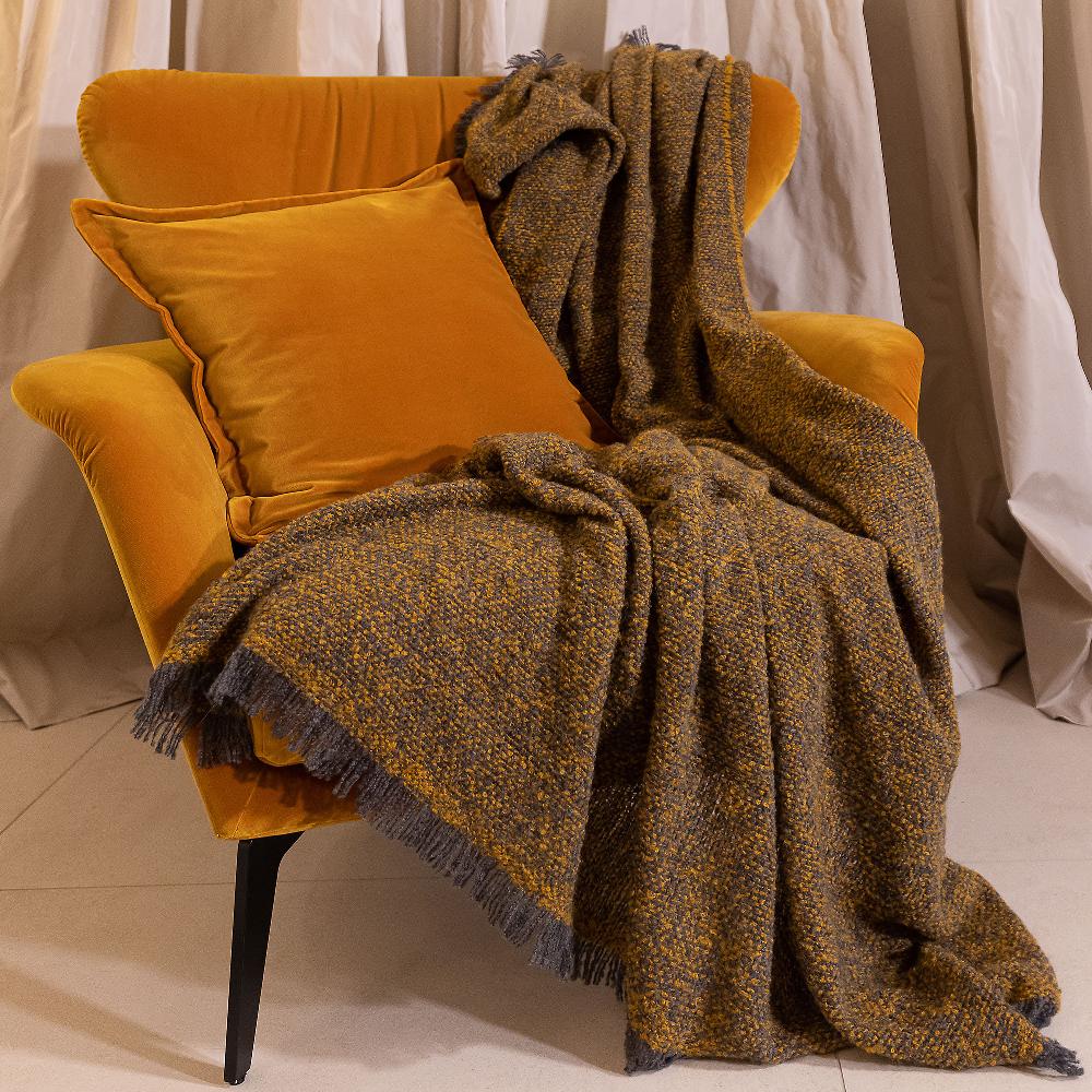 QVC Ferò Plaid in maglia bouclé con frange 130x170cm