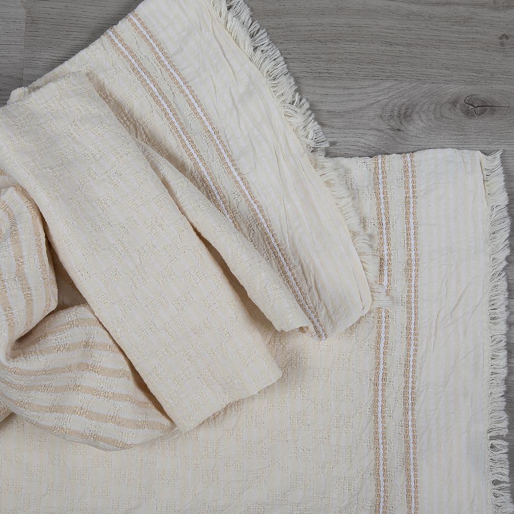 QVC Ferò Telo Arredo Tropea 100% Cotone Motivo Righe Ricamo Jacquard