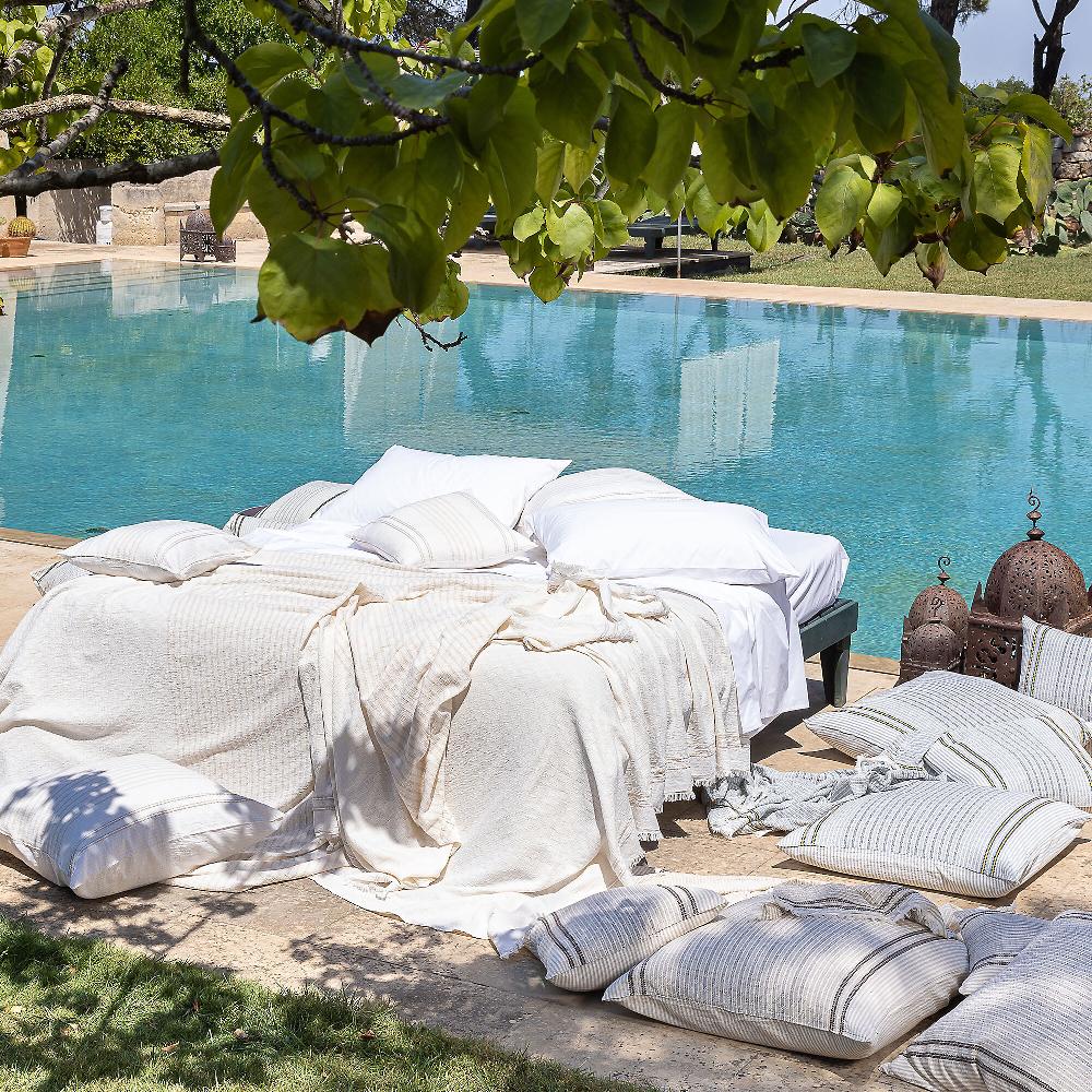 QVC Ferò Telo Arredo Tropea 100% Cotone Motivo Righe Ricamo Jacquard