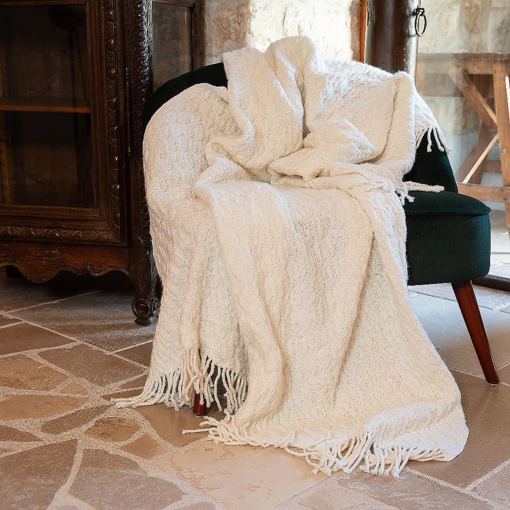 QVC Ferò Tricot Plaid con frange in misto lana 130x190 cm