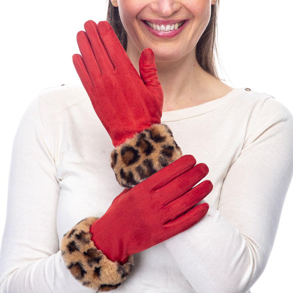 QVC FRANCHETTI BOND Guanti Touch Screen Con Polso Leopardato