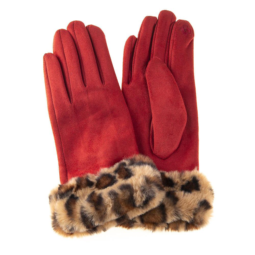 QVC FRANCHETTI BOND Guanti touch screen con polso leopardato
